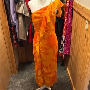Taylor Vibrant Orange One-Shoulder Dress